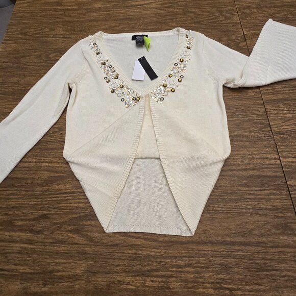 HENRY NEW YORK Women's 100% Cotton V-Neckline Beaded L/Sleeves Sweater - SML - Picture 12 of 13